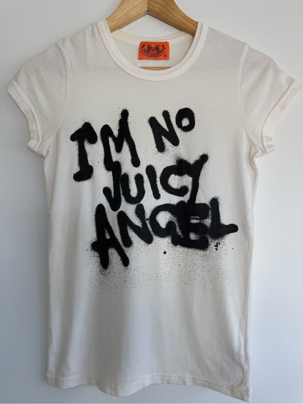 Vintage y2k Juicy Couture White Graphic Tee - "I'm No Juicy Angel"
